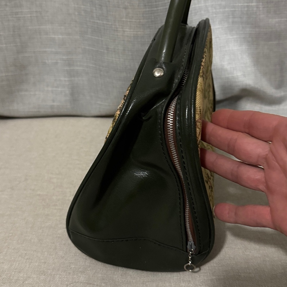 Vintage Avon “Tote Along” Bag-Dark Green PVC & Cloth Floral Tapestry-Zipper-EUC - Picture 4 of 16